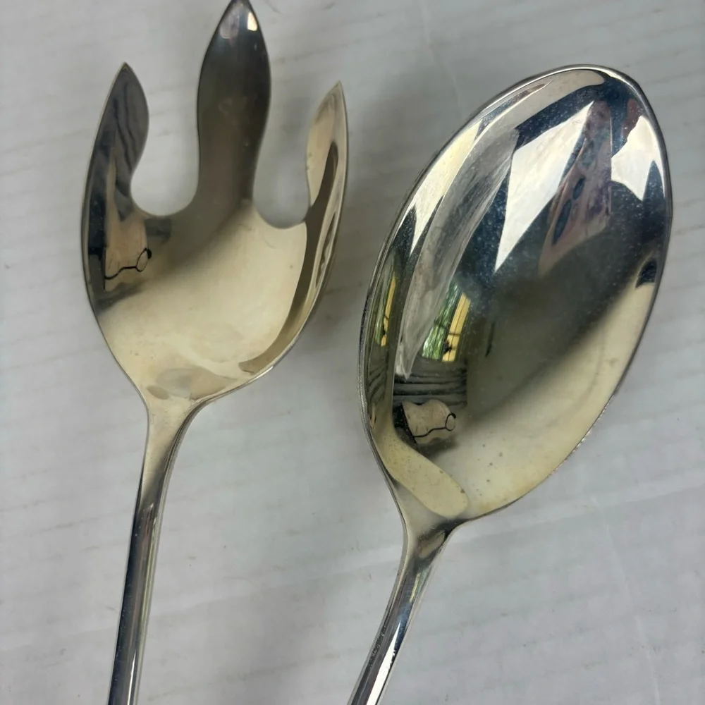 MCM-silver plated serving spoon/fork set-vintage